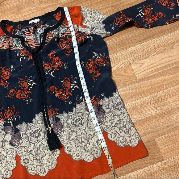 Anthropologie Meadow Rue Blue Orange Silk Blossom Blouse Women's Size Medium - Picture 7 of 10